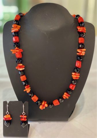 Orange Bamboo coral necklace (includes earrings) 25755