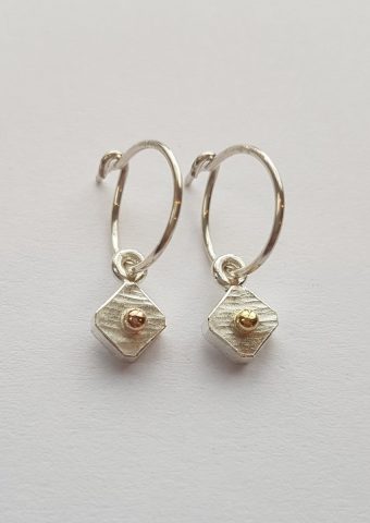 Diamond shape fine sterling silver + 18ct gold loop earrings - 0072