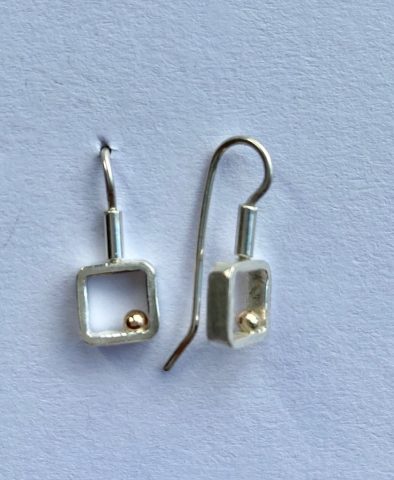 Square frame sterling silver + 18ct gold ball earrings (small) - 0075