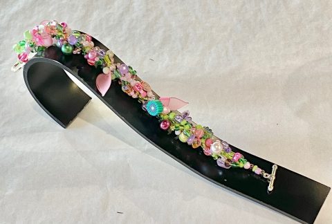 Multi colour (pink/green) narrow band bracelet