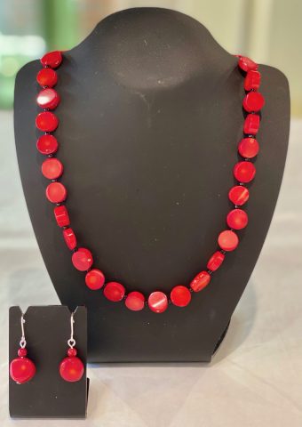 Red Bamboo coral necklace (includes earrings) 25740