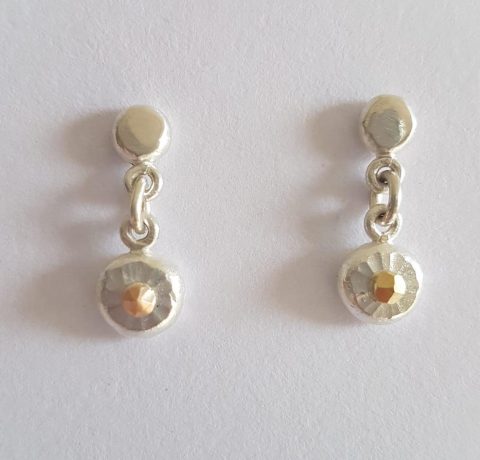 Round fine sterling silver + 18ct gold earrings - 0070