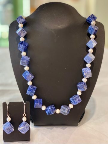Sodalite and Freshwater pearl necklace (includes earrings) 25775