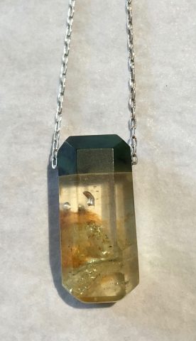 Greenstone and Kauri Gum pendant with sterling silver chain - NA60