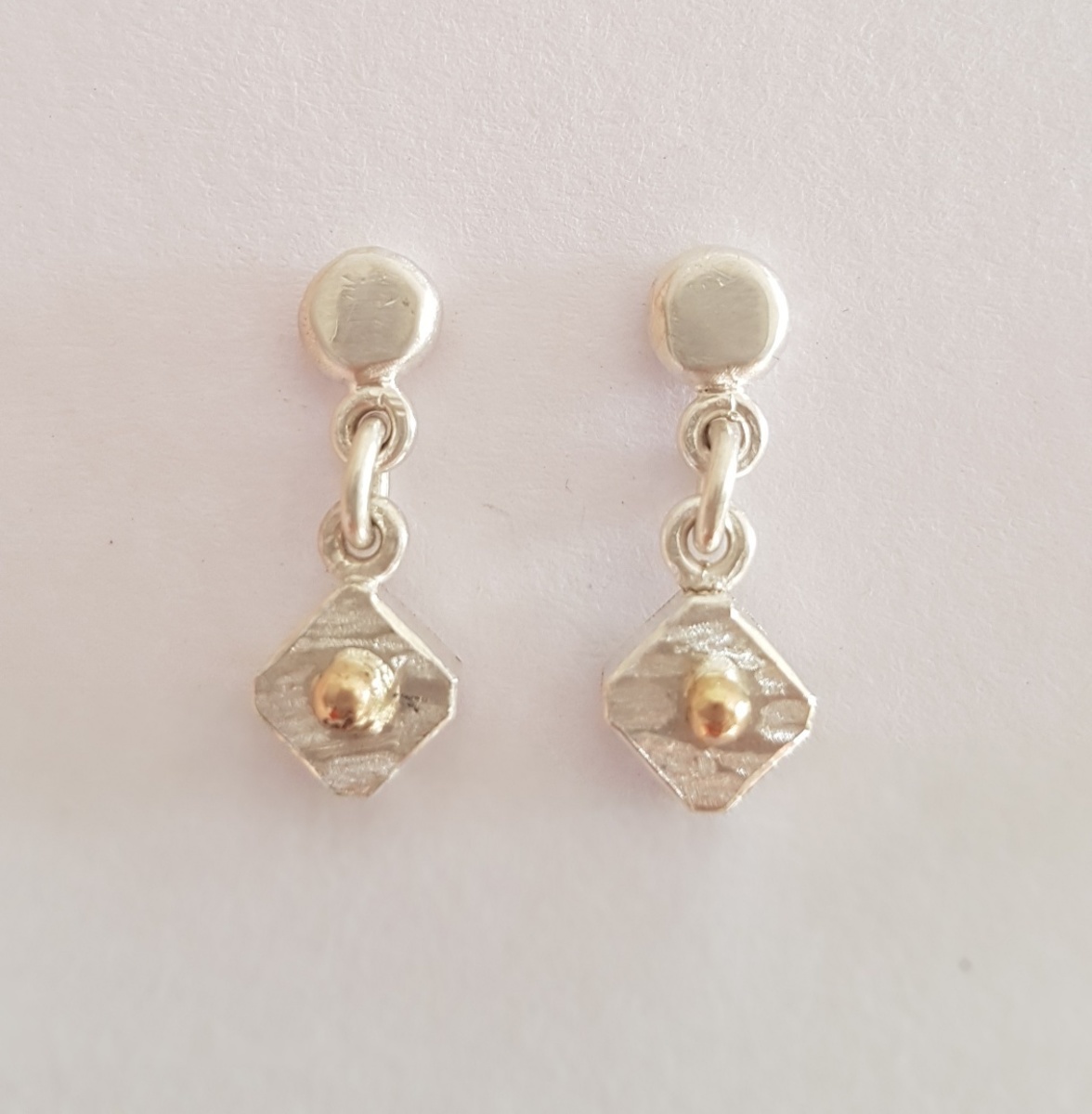 Diamond shape fine sterling silver + 18ct gold earrings - 0071