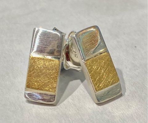 Rectangular stud earrings - square gold and silver