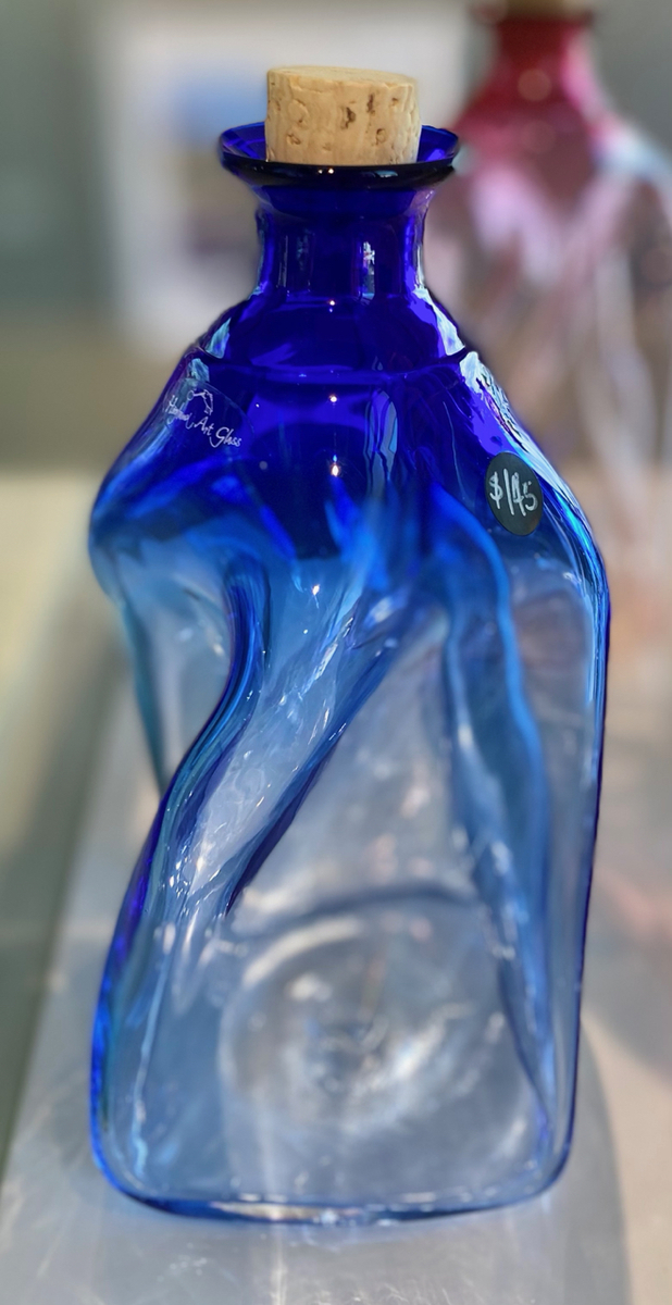 Twisted Oil/Vinegar bottle - cobalt