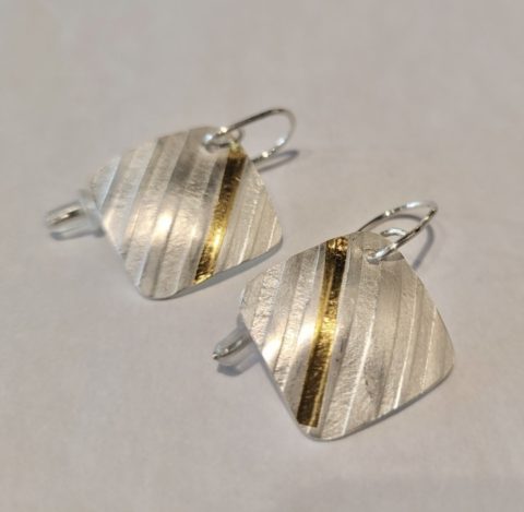 Stripey - sterling silver, roller printed, 24ct gold keum boo technique earrings