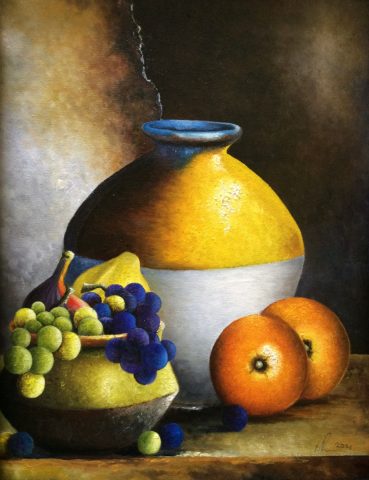 Yellow Pot with Grapes and Oranges - solo exhibition