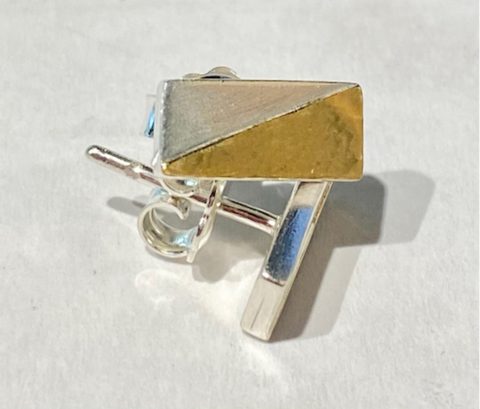 Vertical rectangular stud earrings with gold triangle