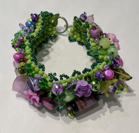 Bracelet - wide - multi coloured - greens/purples