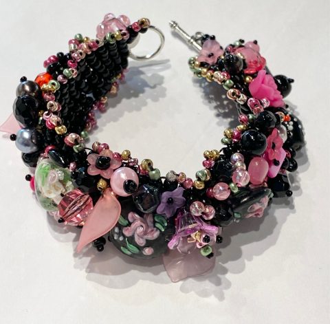 Bracelet - wide - multi coloured- black/pink