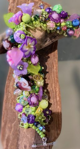 Bracelet - wide - multi coloured- greens /purple