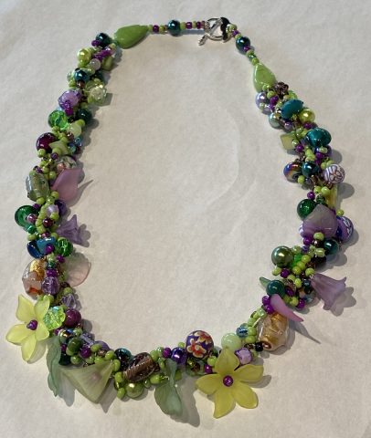 Necklace -  multi coloured- greens/purples