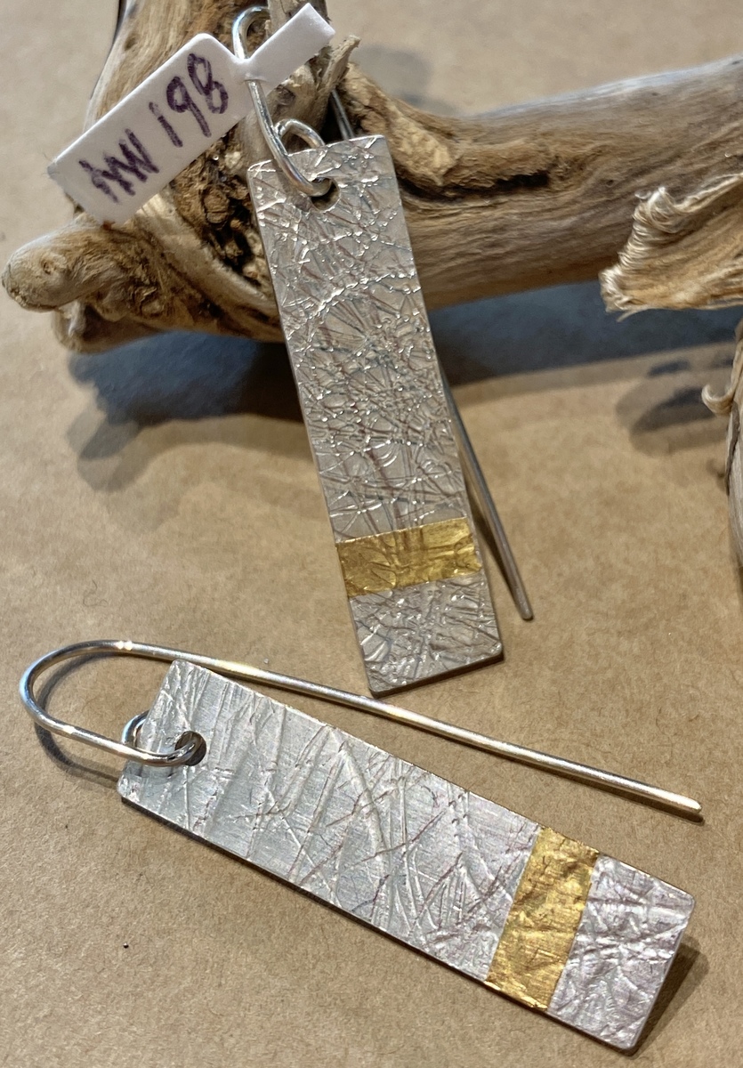 Textured Oblongs - earrings - sterling silver, 24ct. gold, roller printed