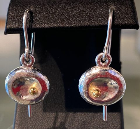 Fine Sterling silver earrings with gold ball (22ct. gold ball, stg. silver)