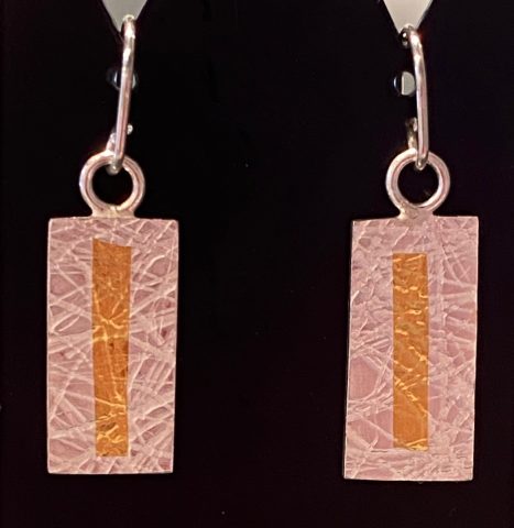 2x1 Oblongs - earrings - sterling silver, 24ct. gold, roller printed, Keum Boo