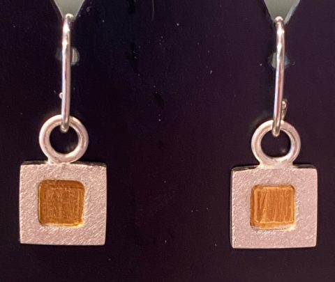 Little Squares - earrings - sterling silver, 24ct. gold, Reticulated, Keum Boo