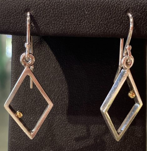 Diamond Shape earrings - stg. silver with 22ct. gold ball