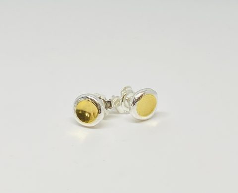 Fine and Sterling silver earrings with fine gold (24ct. gold) concave studs