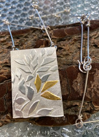 Autumn Leaves - embossed sterling silver, 24ct. gold Keum Boo, hand wrought chain