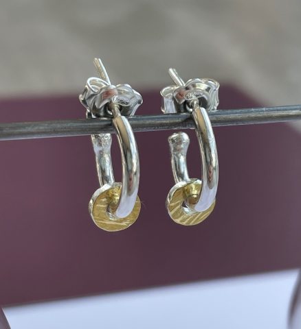 Fine silver and Stg. Silver and fine gold hoop stud earrings