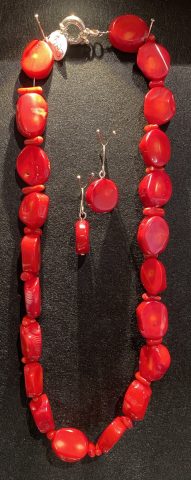Red Bamboo Coral necklace and earrings